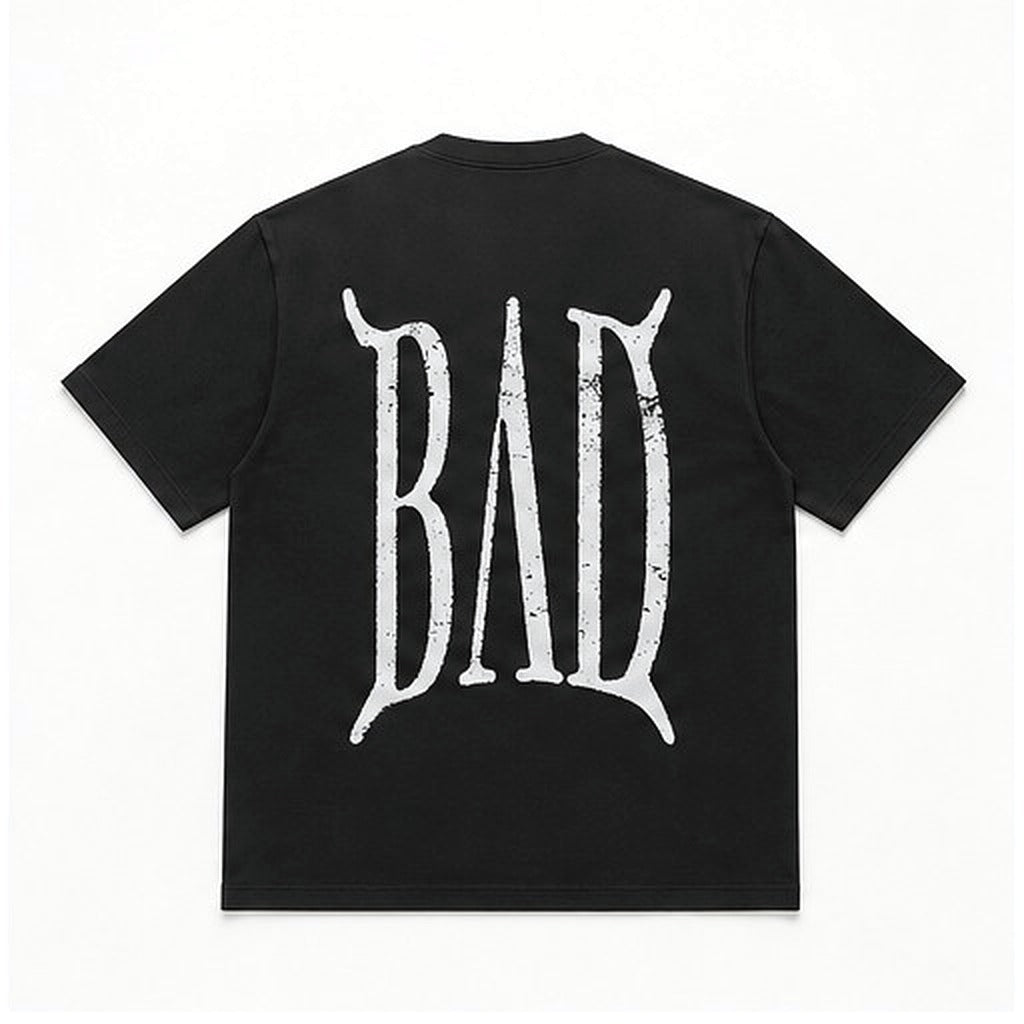 BAD Tee, flat back — the arched BAD wordmark