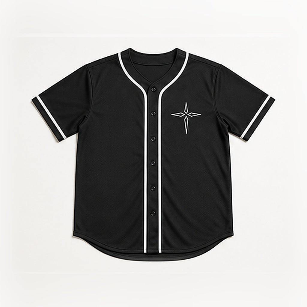 The Jersey, flat front — four-point cross on the left chest