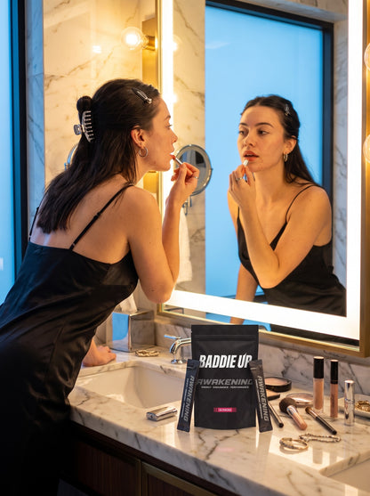 Pre-party mirror moment with AWAKENING — own the night