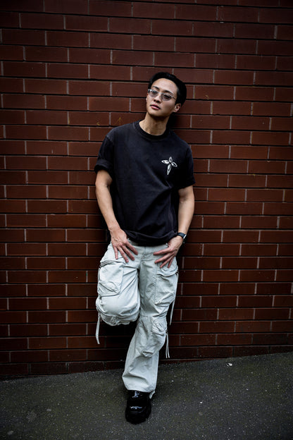 THE FULL CHAPTER — Metallic Cross Tee worn full length