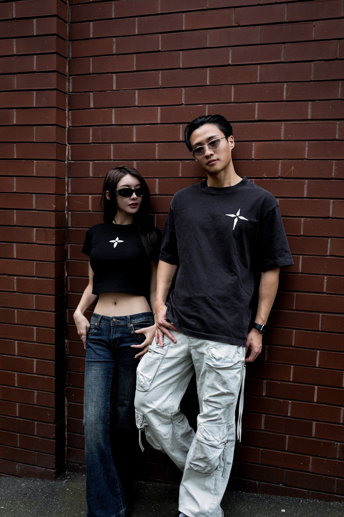 BAD Tee worn full length with washed cargos