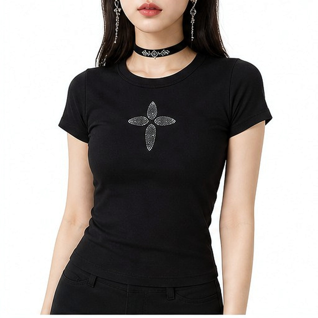 Rhinestone Fitted Tee, worn front