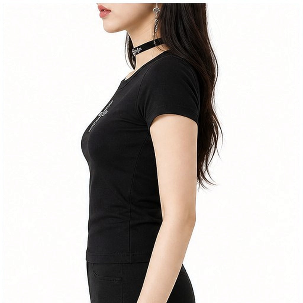 Rhinestone Fitted Tee, side — natural waist