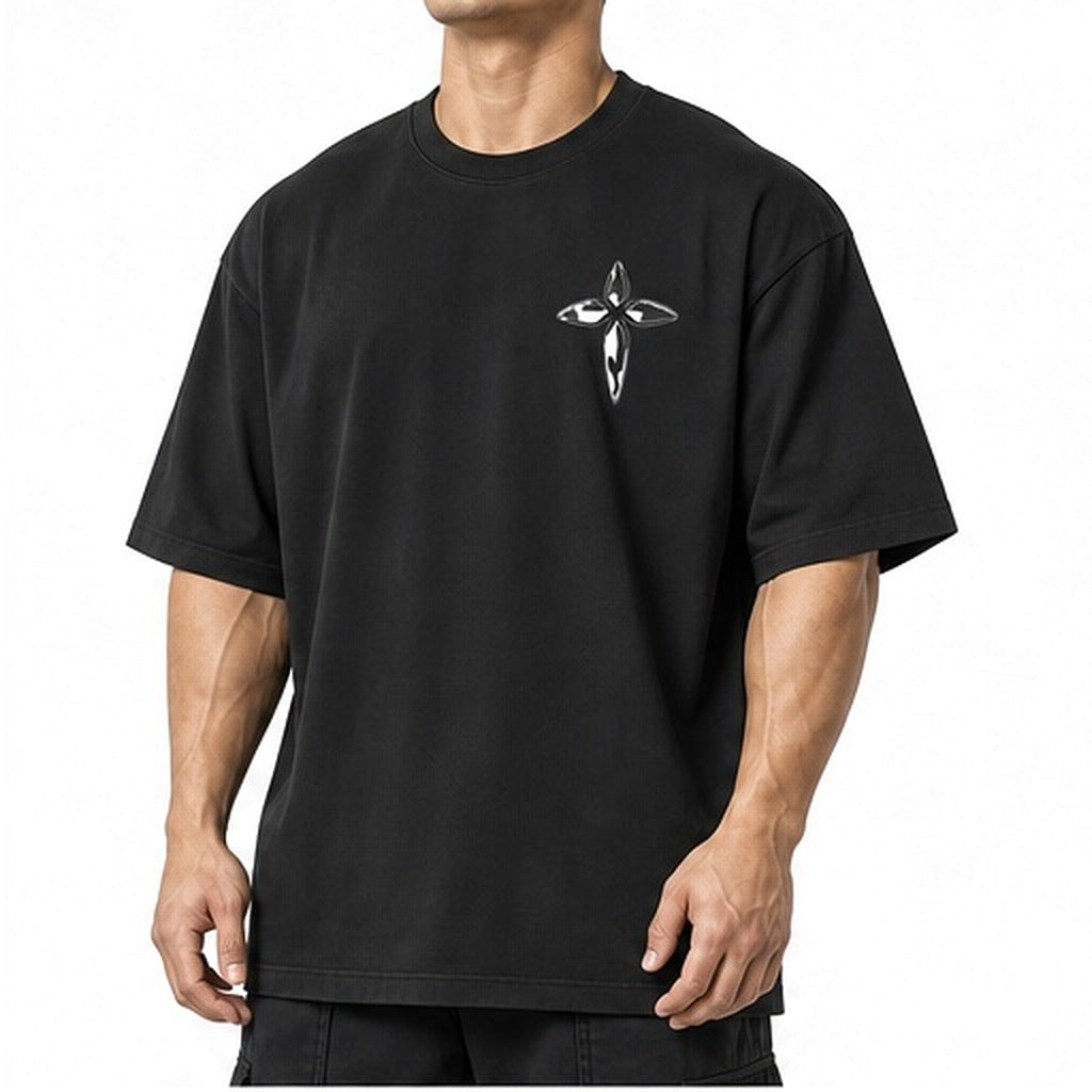 Metallic Cross Tee, worn front